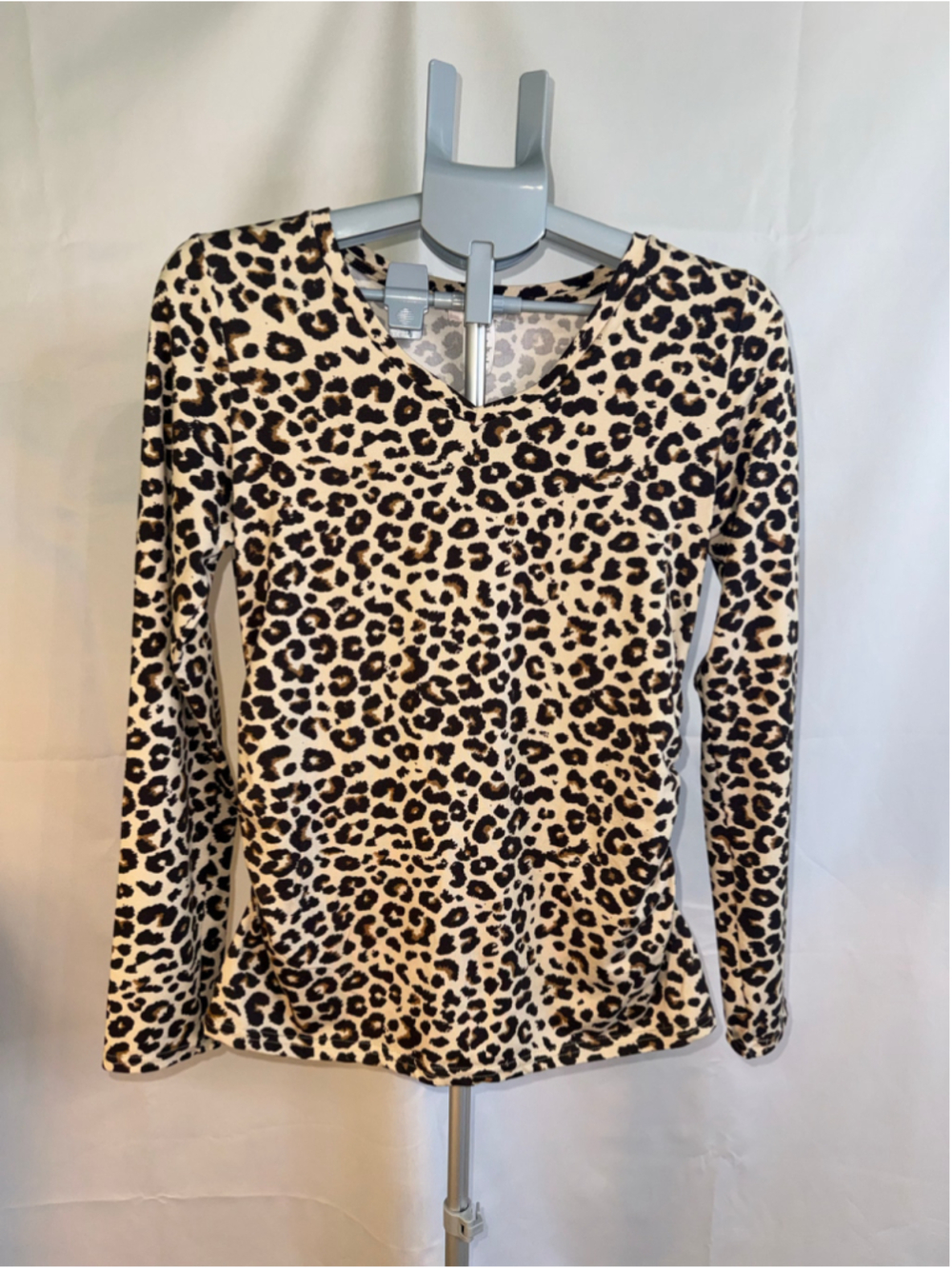 Women's Winter Warm Leopard Print Long Sleeve Tee M Beige Black‎
